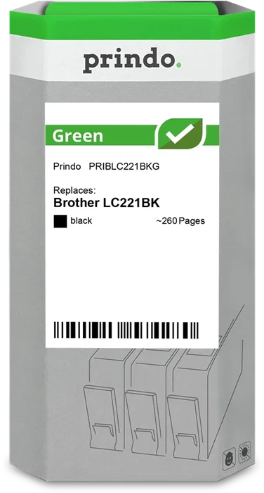 Compatible Brother LC221BK Noir Cartouche d'encre Prindo Green Compatible Brother LC221BK Noir Cartouche d'encre Prindo Green