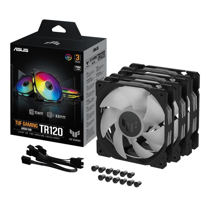Asus TUF Gaming TR120 Ventilateur de boîtier ARGB 120 mm PWM, Haute Pression Statique et Flux d'Air, Noir ou Blanc, Inverse, Compatible Aura Sync