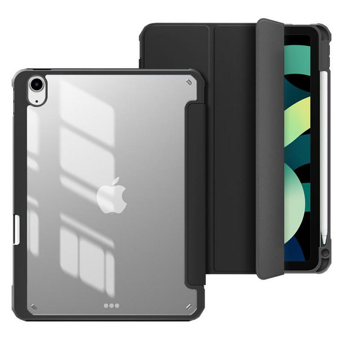 eSTUFF Étui miroir NEW YORK pour iPad 11e et 10e génération - Noir transparent avec protection Apple Pencil intégrée, coque rigide, support magnétique et réveil automatique