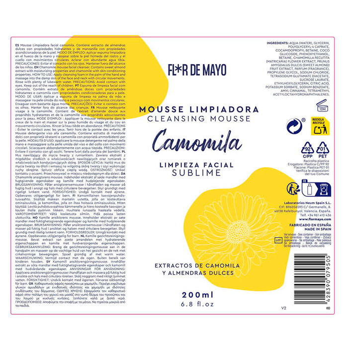 Flor De Mayo Mousse Nettoyante Visage Sublime Camomille 200 ml Format Voyage