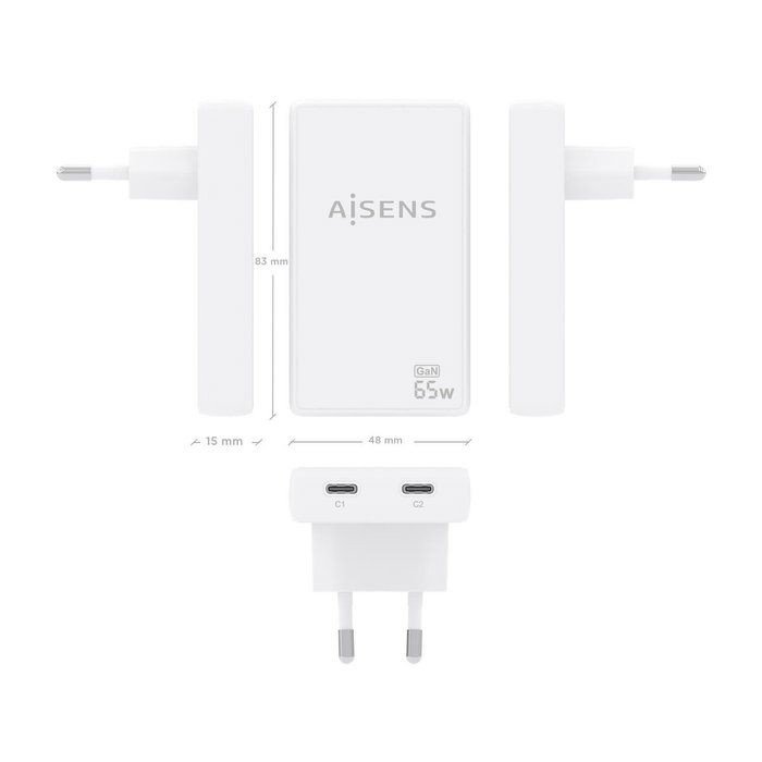 Chargeur mural Aisens ASCH-65W2P077-W Blanc 50 W