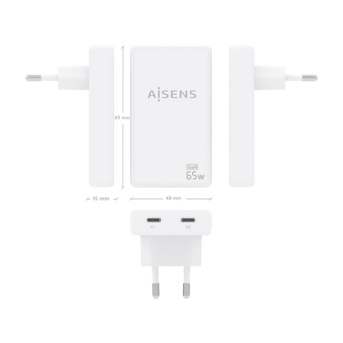 Chargeur mural Aisens ASCH-65W2P077-W Blanc 65 W