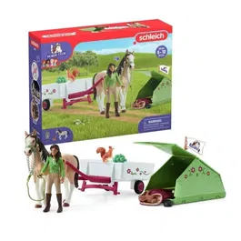Schleich - Aventures au camping de Sarah, coffret figurines avec 23 éléments dont 1 cheval et 1 personnage - HORSE CLUB 42533