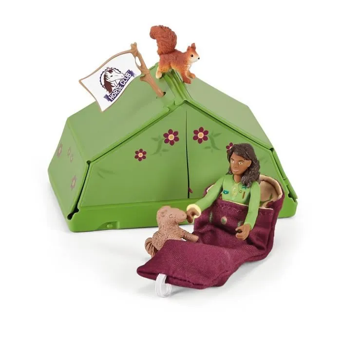 Schleich - Aventures au camping de Sarah, coffret figurines avec 23 éléments dont 1 cheval et 1 personnage - HORSE CLUB 42533