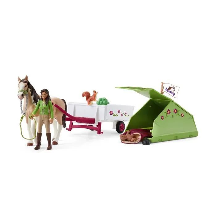 Schleich - Aventures au camping de Sarah, coffret figurines avec 23 éléments dont 1 cheval et 1 personnage - HORSE CLUB 42533