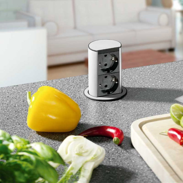 BACHMANN Module de Prise Élevateur 2xSchuko en Aluminium Anodisé et Plastique Noir avec Câble 2M