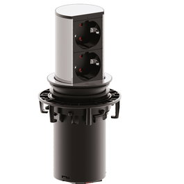 BACHMANN Module de Prise Élevateur 2xSchuko en Aluminium Anodisé et Plastique Noir avec Câble 2M