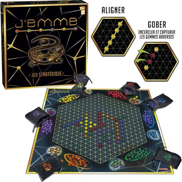 Lansay - Jeu de société stratégique familial J'EMME, à partir de 8 ans, 2 à 6 joueurs, 20 min de jeu, alignement et protection de gemmes Lansay - Jeu de société stratégique familial J'EMME, à partir de 8 ans, 2 à 6 joueurs, 20 min de jeu, alignement et protection de gemmes