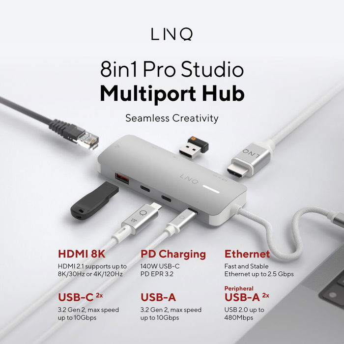 Hub USB Linq Byelements LQ49081PS Blanc Gris