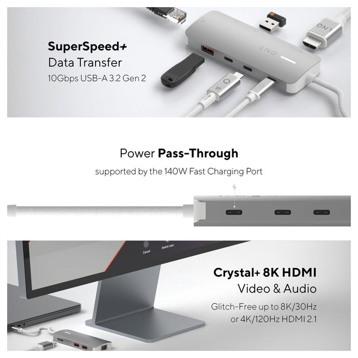 Hub USB Linq Byelements LQ49081PS Blanc Gris