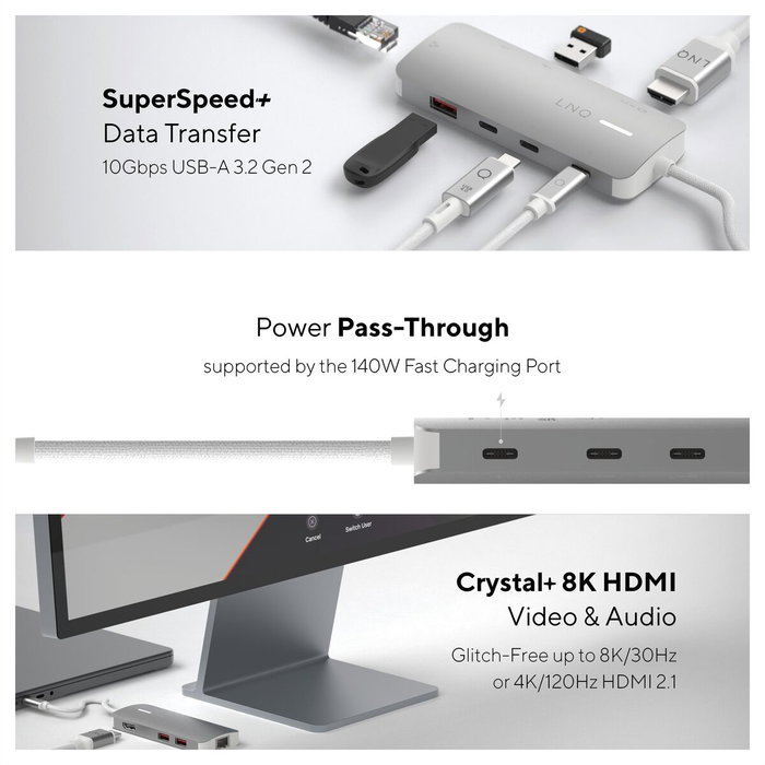 Hub USB Linq Byelements LQ49081PS Blanc Gris