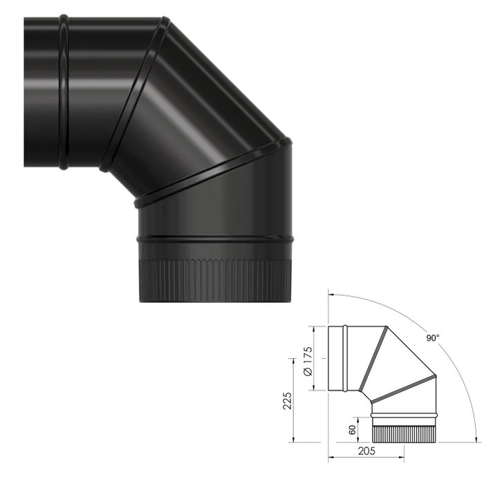 WOLFPACK LINEA PROFESIONAL Coude de poêle lisse vitrifié noir Ø 175 mm 90° WOLFPACK LINEA PROFESIONAL Coude de poêle lisse vitrifié noir Ø 175 mm 90°