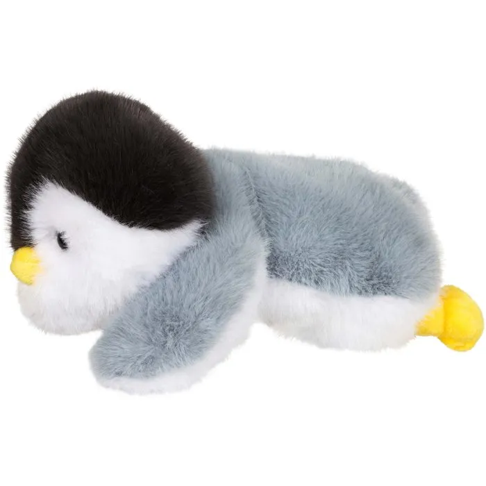 GIPSY TOYS Peluche Floppy Choopy Pingouin - 22 cm - Noir Blanc Gris - Texture poils réaliste et douce