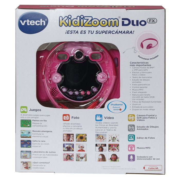 V-Tech Appareil Photo Enfant Kidizoom Duo Fx 12 en Rose 80-519957 avec Effets, Jeux, USB et Résistant aux Chutes - Langue Espagnol