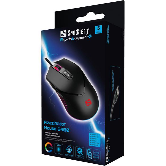 Sandberg Azazinator Mouse 6400 - Souris de jeu sans fil à haute résolution avec rétroéclairage RGB programmable