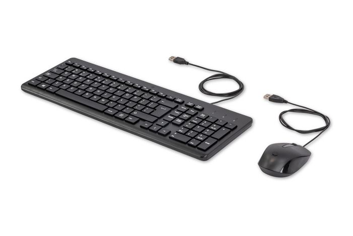 HP Combo Clavier et Souris Filaire - Clavier AZERTY Français, Souris Optique 1600 DPI, Ensemble Ergonomique avec Pavé Numérique et Indicateurs LED