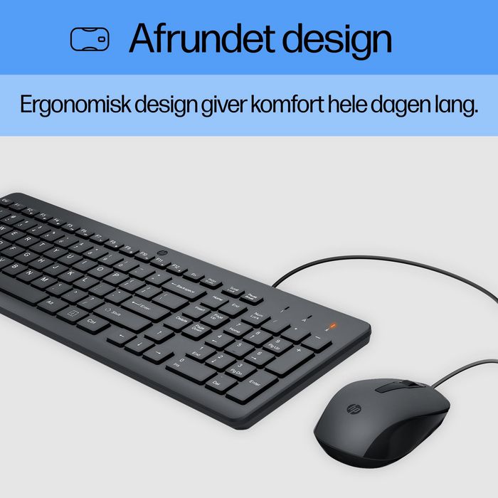 HP Combo Clavier et Souris Filaire - Clavier AZERTY Français, Souris Optique 1600 DPI, Ensemble Ergonomique avec Pavé Numérique et Indicateurs LED