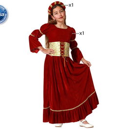 Déguisement Reine Médiévale Rouge avec Robe Longue et Diadème pour Fille Taille 5-6 Ans