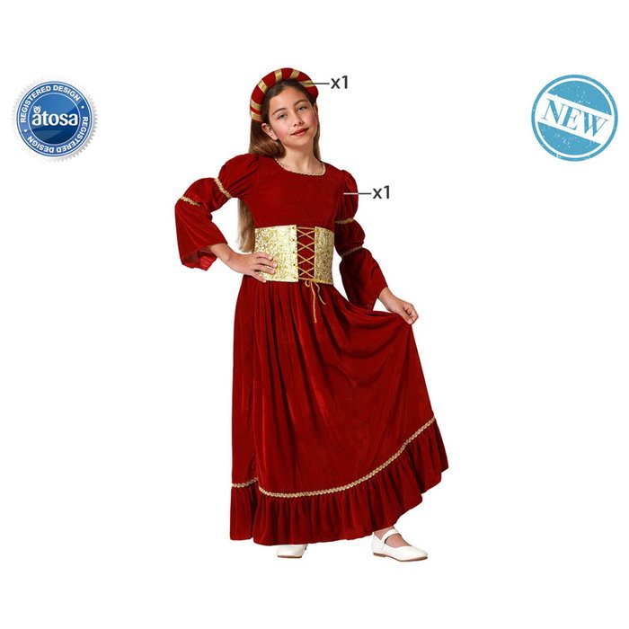 Atosa Déguisement Reine Médiévale Rouge avec Robe et Diadema pour Fille
