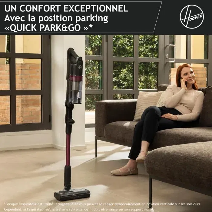 Hoover HF1P10HX HF1 Plus Flex Aspirateur balai sans fil, 40AW/165W, turbo, 45 min autonomie, brosse Anti-Twist LED, 0,7 L