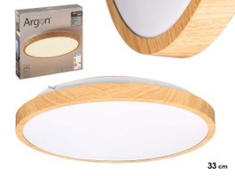 ARGON Plafonnier LED rond avec cadre en bois, Blanc + Finition bois
