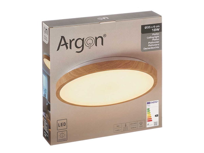 ARGON Plafonnier LED rond avec cadre en bois, Blanc + Finition bois
