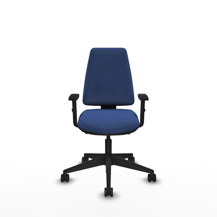 Chaise Elche Asynchrone Tissu Bleu foncé Base pyramidale noire Accoudoir 1D Sans appui-tête Roulettes 65mm nylon