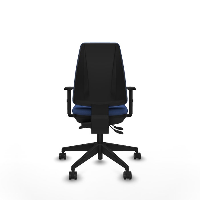 Chaise Elche Asynchrone Tissu Bleu foncé Base pyramidale noire Accoudoir 1D Sans appui-tête Roulettes 65mm nylon