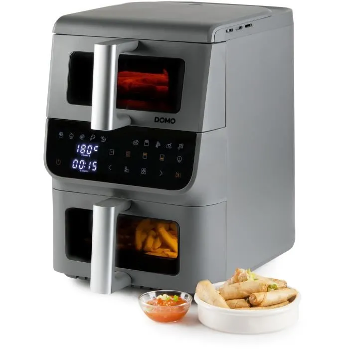 Domo Airfryer DO550FR Friteuse sans huile à double tiroir vertical - 10 L (3.5 L + 6.5 L) - 10 programmes - 2500 W - Cuisson simultanée - Écran tactile Domo Airfryer DO550FR Friteuse sans huile à double tiroir vertical - 10 L (3.5 L + 6.5 L) - 10 programmes - 2500 W - Cuisson simultanée - Écran tactile