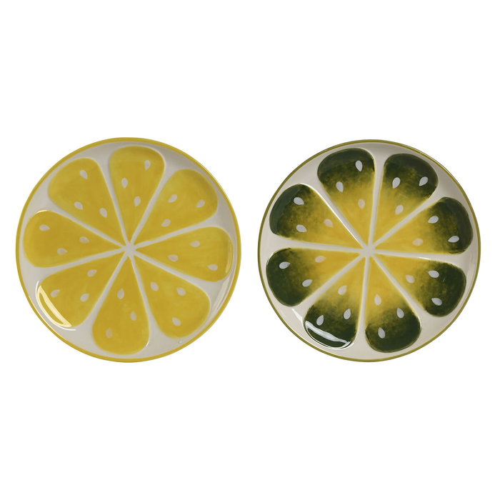 Assiette plate Home ESPRIT Jaune Vert Grès Citron 22,5 x 22,5 x 2,5 cm (2 Unités)