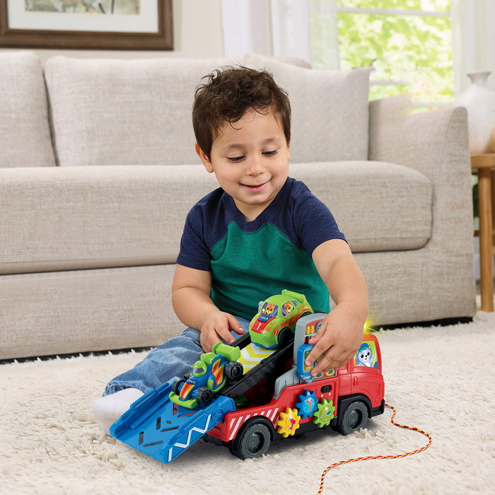 V-Tech - Trailer Portacoches Carga Y Descarga 80-565822 - Jeu éducatif interactif pour enfant 1 an et plus - Version espagnole
