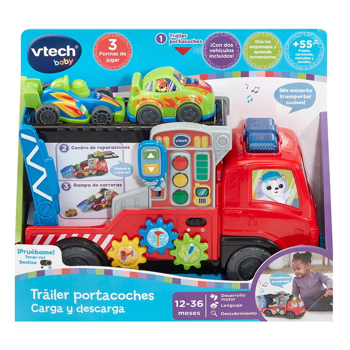 V-Tech - Trailer Portacoches Carga Y Descarga 80-565822 - Jeu éducatif interactif pour enfant 1 an et plus - Version espagnole