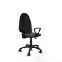 Chaise de bureau Algarra avec mécanisme Contact permanent de base, rembourrée de tissu gris foncé. Équipée d'une base en polyamide noir, d'accoudoirs fixes et de roulettes pour parquet