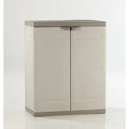 Plastiken Armoire basse TITANIUM 2 portes avec étagères en résine 70 x 44 x 88 cm couleur Beige et Taupe pour Intérieur et Extérieur