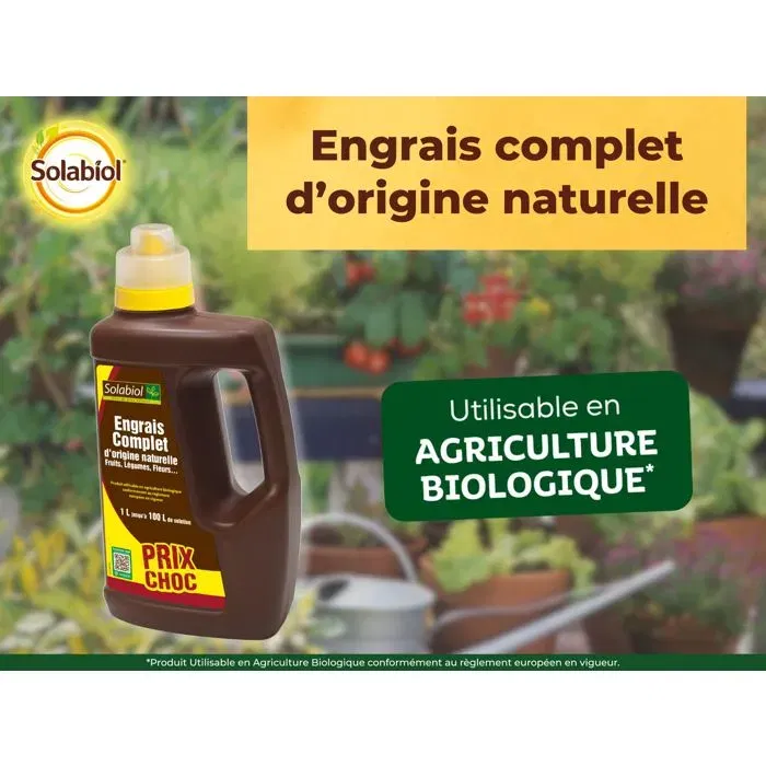 Solabiol Engrais Universel Complet Liquide 1L - Pour Tous Types de Cultures, Agriculture Biologique, Jusqu'à 100L de Solution
