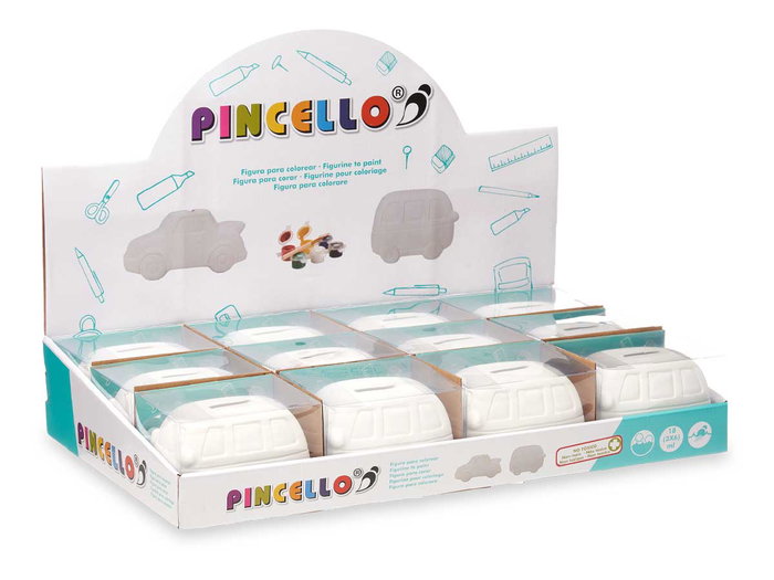 PINCELLO Hucha Pintar Furgoneta 6 Couleurs avec Pinceau, Blanc