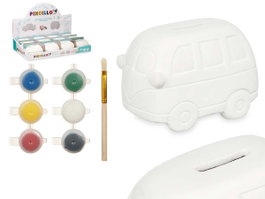 PINCELLO Hucha Pintar Furgoneta 6 Couleurs avec Pinceau, Blanc