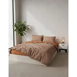 Parure de lit King Size Caramel et blanc en coton renforcé, 3 pièces