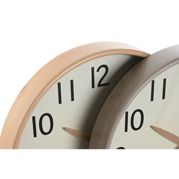Horloge Murale Home ESPRIT Beige Naturel PVC Bois 30 x 4,7 x 30 cm (2 Unités)