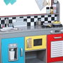 Woomax - Cuisine jouet en bois rétro pour enfants, dimensions 90x58x104 cm, avec lumières et sons, nécessite piles AAA