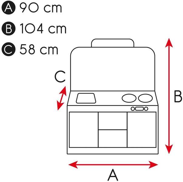 Woomax - Cuisine jouet en bois rétro pour enfants, dimensions 90x58x104 cm, avec lumières et sons, nécessite piles AAA
