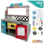 Woomax - Cuisine jouet en bois rétro pour enfants, dimensions 90x58x104 cm, avec lumières et sons, nécessite piles AAA