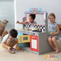 Woomax - Cuisine jouet en bois rétro pour enfants, dimensions 90x58x104 cm, avec lumières et sons, nécessite piles AAA