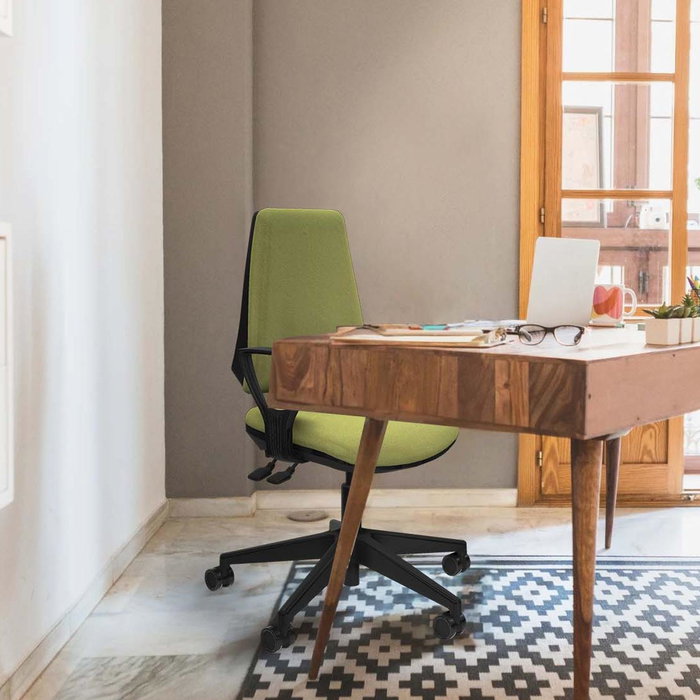 Chaise Elche Asynchrone Tissu Vert pétrole Base pyramidale noire Accoudoirs fixes Sans appui-tête Roulettes 65mm nylon Chaise Elche Asynchrone Tissu Vert pétrole Base pyramidale noire Accoudoirs fixes Sans appui-tête Roulettes 65mm nylon