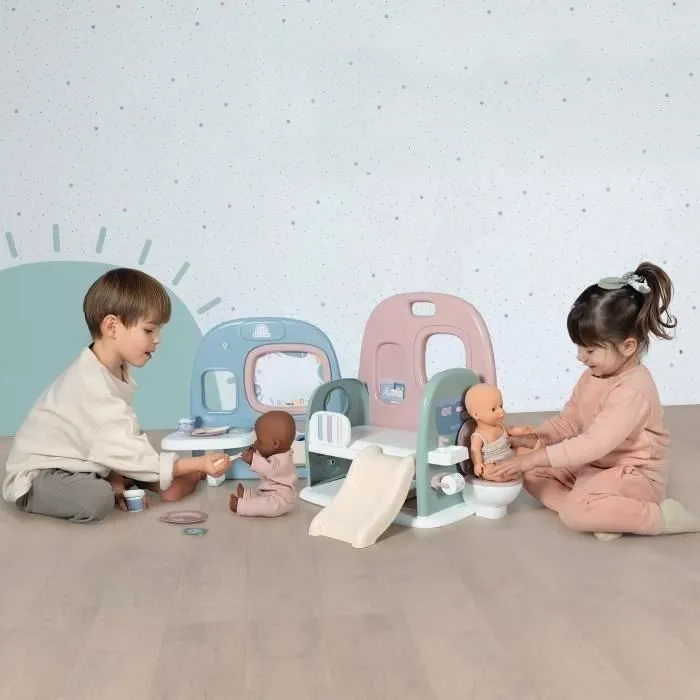 Smoby - Baby Care Crèche pour Enfant à partir de 3 ans - Jeu d'imitation avec Espaces de Jeu Multiples et Accessoires