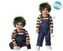 Déguisement bébé garçon effrayant Chucky 12-24 mois avec combinaison à rayures et salopette pour Halloween, cinéma d'horreur, fêtes costumées
