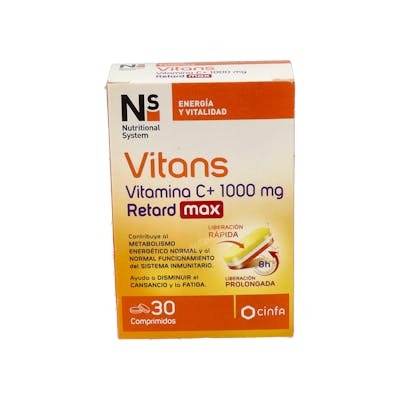 NS Vitans Vitamine C+ 1000 Retard Max 30 Comprimés NS Vitans Vitamine C+ 1000 Retard Max 30 Comprimés