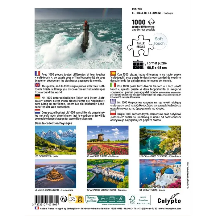 Sentosphere Puzzle Calypto 1000 pièces - Le Phare de la Jument Bretagne - Toucher soyeux - À partir de 9 ans