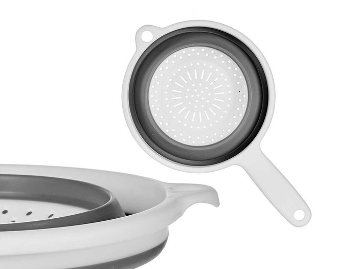 Kinvara Colador Plegable avec Mango 20 cm – Blanc et Gris, Plastique PP et TPR, Compatible Frigo et Lave-vaisselle (Set de 24)