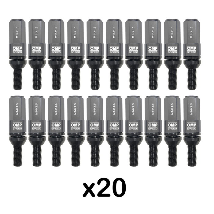Omp OMPS09981402 Vis De Roue Aluminium M14x1.5 17-19 28mm Noir Argent 20 Pièces